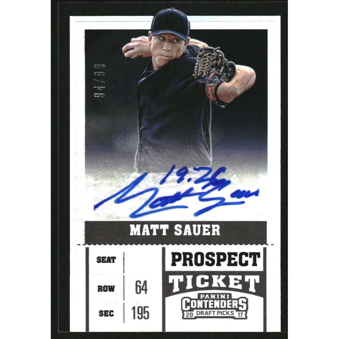 2017 Panini Contenders Draft Picks Draft Ticket #55 Matt Sauer AU. rookie card picture