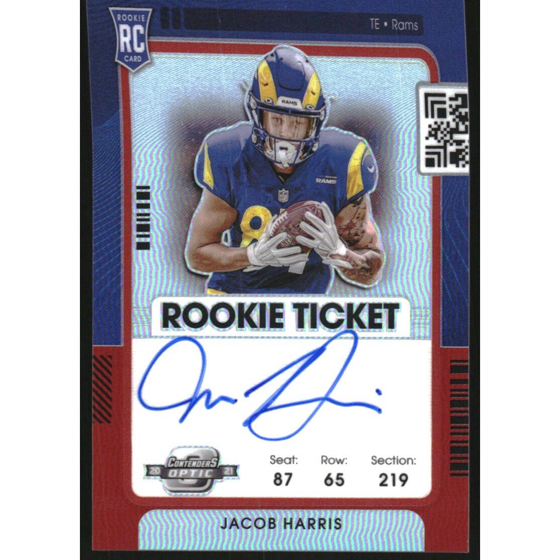 2021 Panini Contenders Optic Red #138 Jacob Harris AU/149. rookie card picture