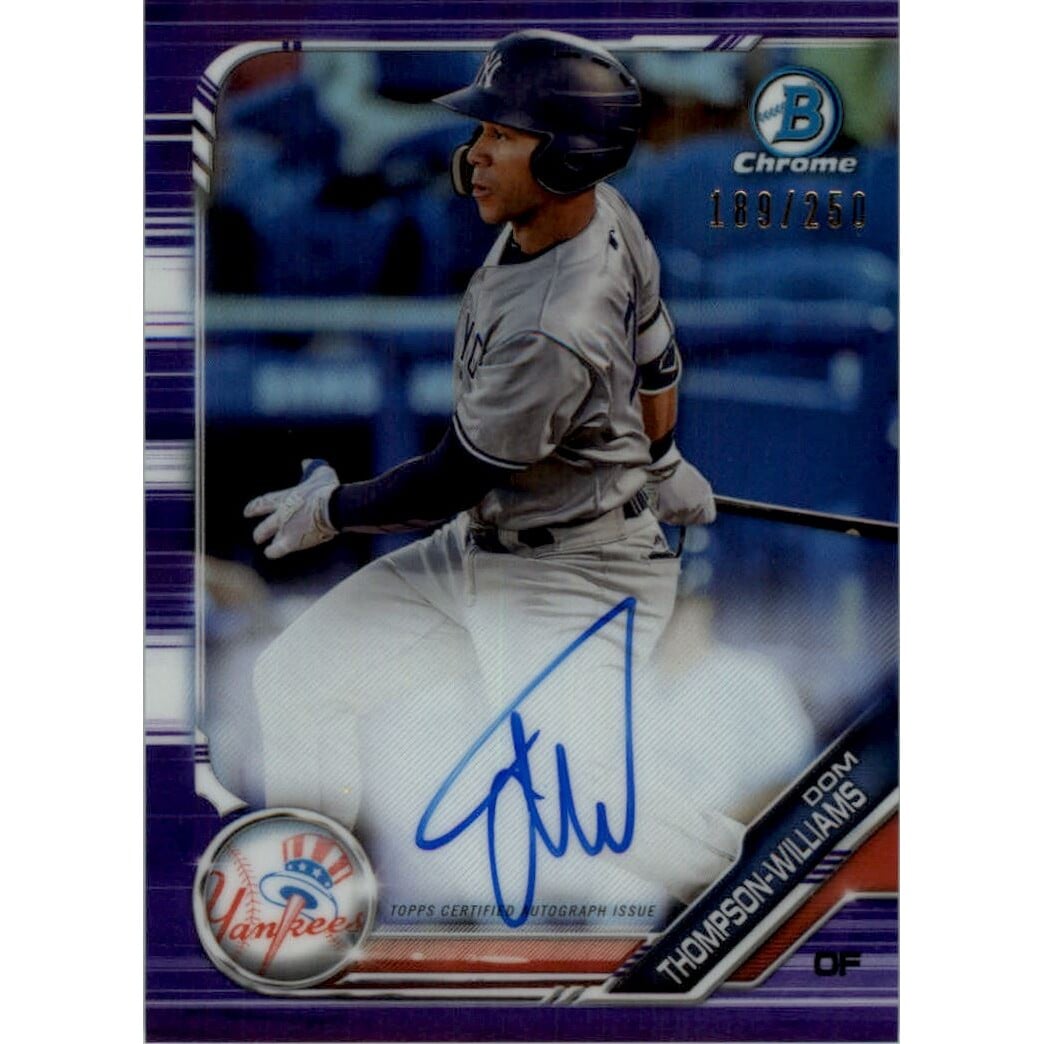 2019 Bowman Chrome Prospect Autographs Purple Refractors #CPADTW Dom Thompson-Williams. rookie card picture