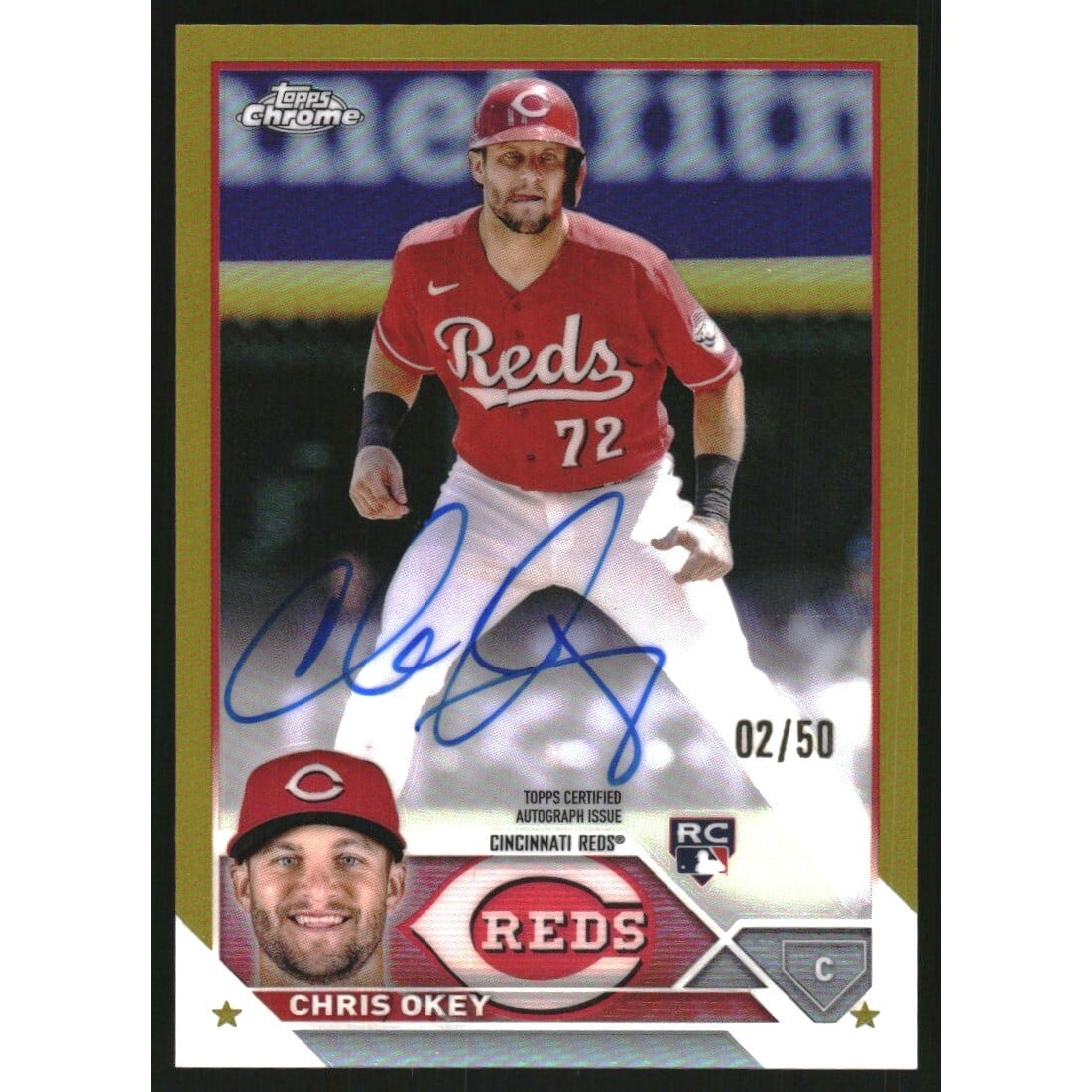 2023 Topps Chrome Update Rookie Autographs Gold Refractors #RACOK Chris Okey. rookie card picture