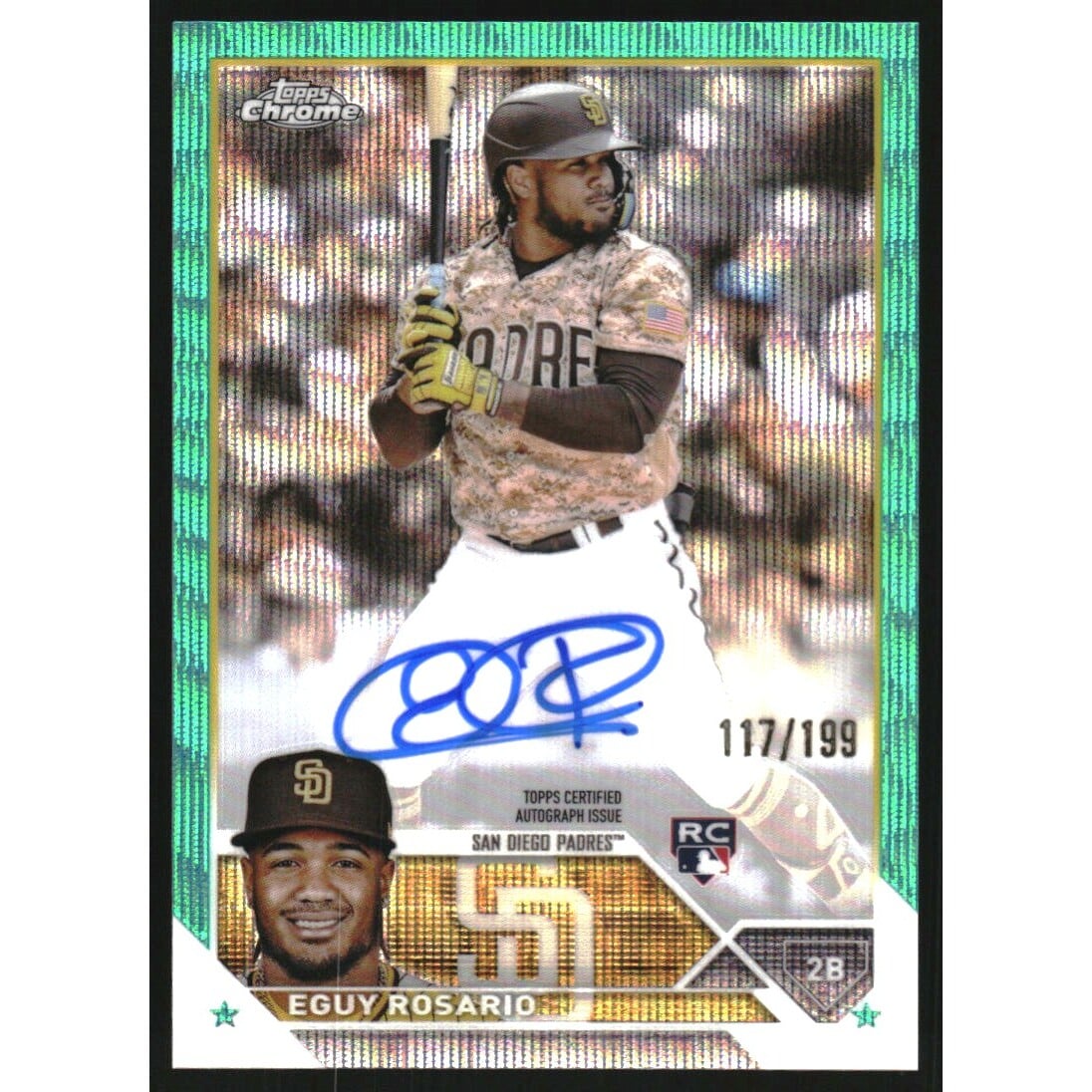 2023 Topps Chrome Rookie Autographs Aqua Wave Refractors #RAER Eguy Rosario. rookie card picture
