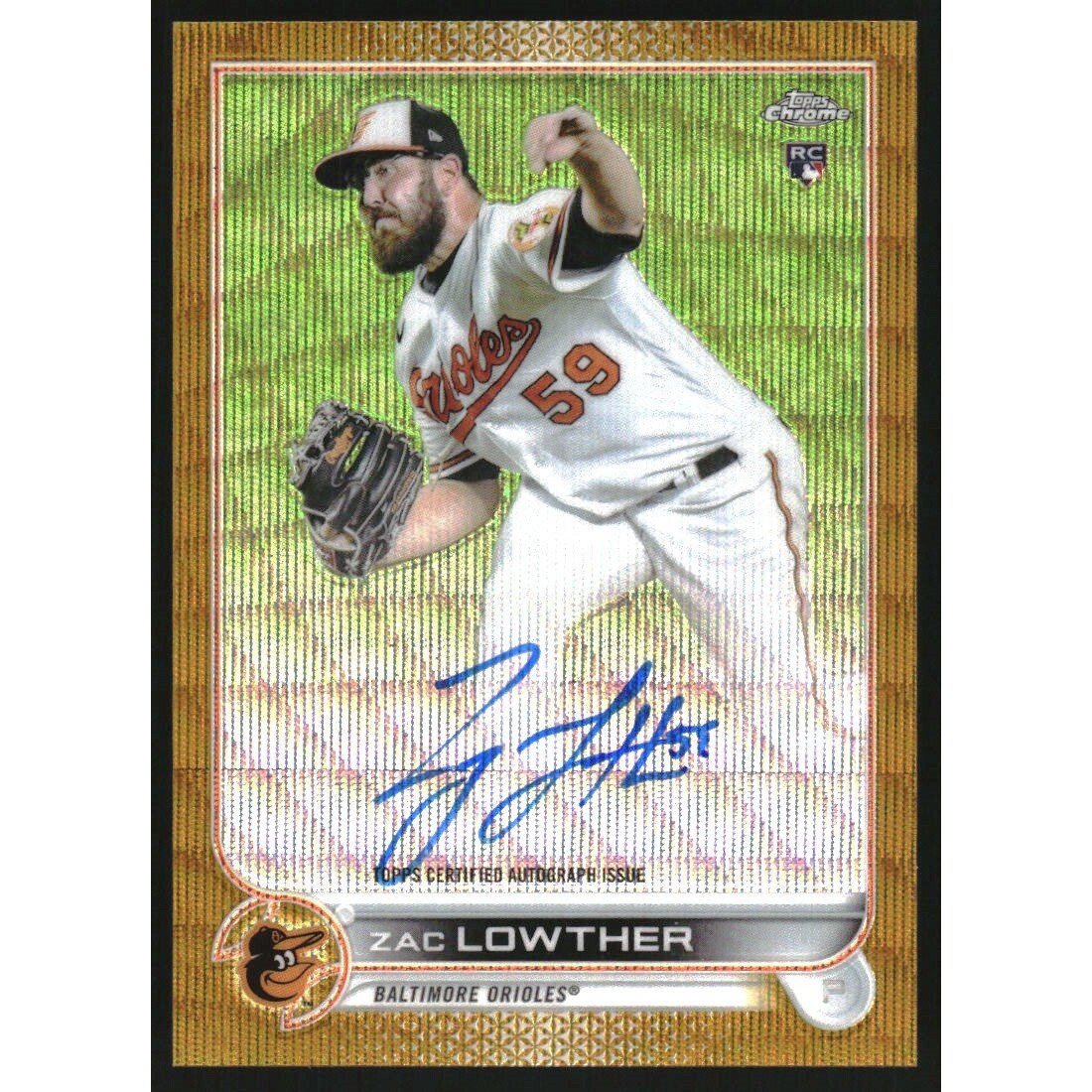 2022 Topps Chrome Rookie Autographs Gold Wave Refractors #RAZL Zac Lowther. rookie card picture