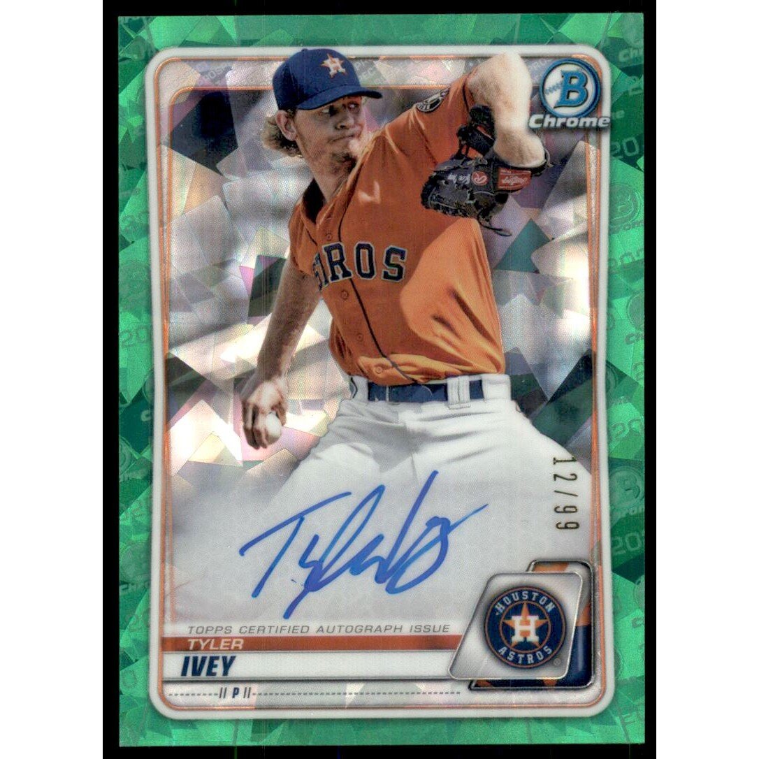 2020 Bowman Chrome Prospect Autographs Green Atomic Refractors #CPATI Tyler Ivey. rookie card picture