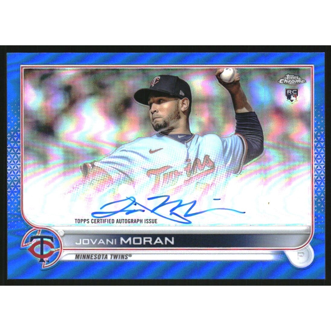 2022 Topps Chrome Rookie Autographs Blue Refractors #RAJMO Jovani Moran. rookie card picture