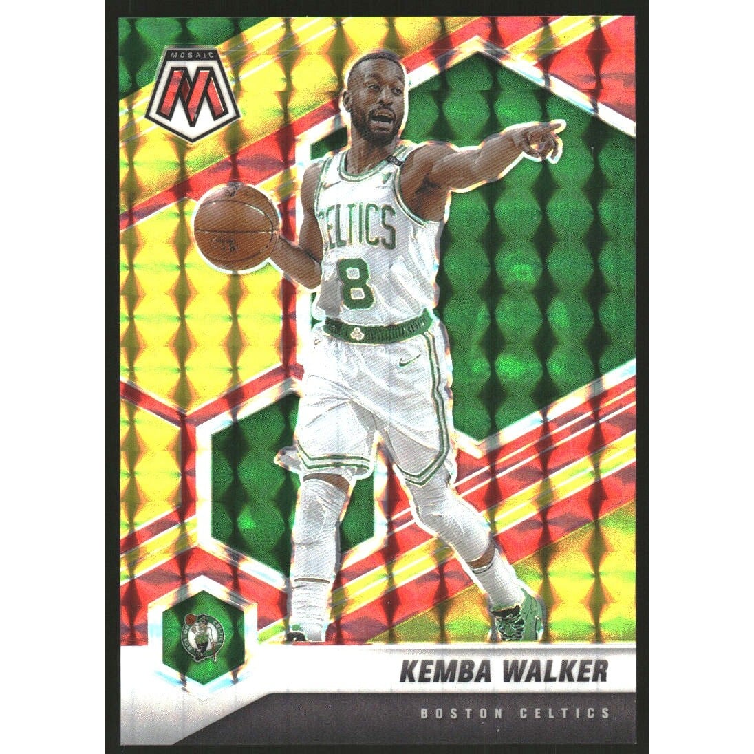 2020-21 Panini Mosaic Mosaic Choice Fusion Red and Yellow #98 Kemba Walker. rookie card picture
