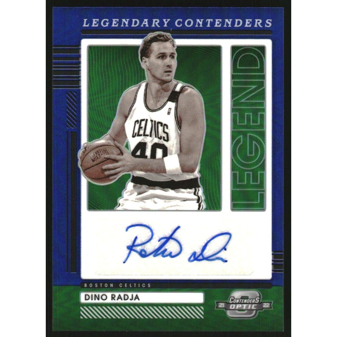 2021-22 Panini Contenders Optic Legendary Contenders Autographs Blue #30 Dino Radja/75. rookie card picture