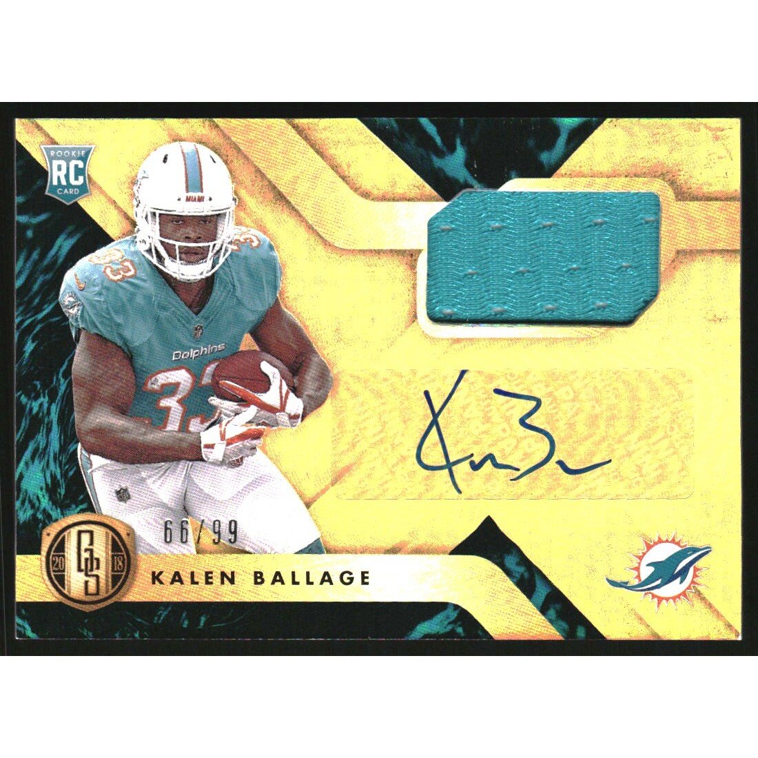 2018 Panini Gold Standard #231 Kalen Ballage JSY AU/99 RC. rookie card picture