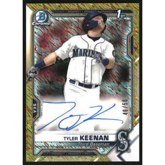 2021 Bowman Chrome Prospect Autographs Gold Shimmer Refractors #CPATK Tyler Keenan