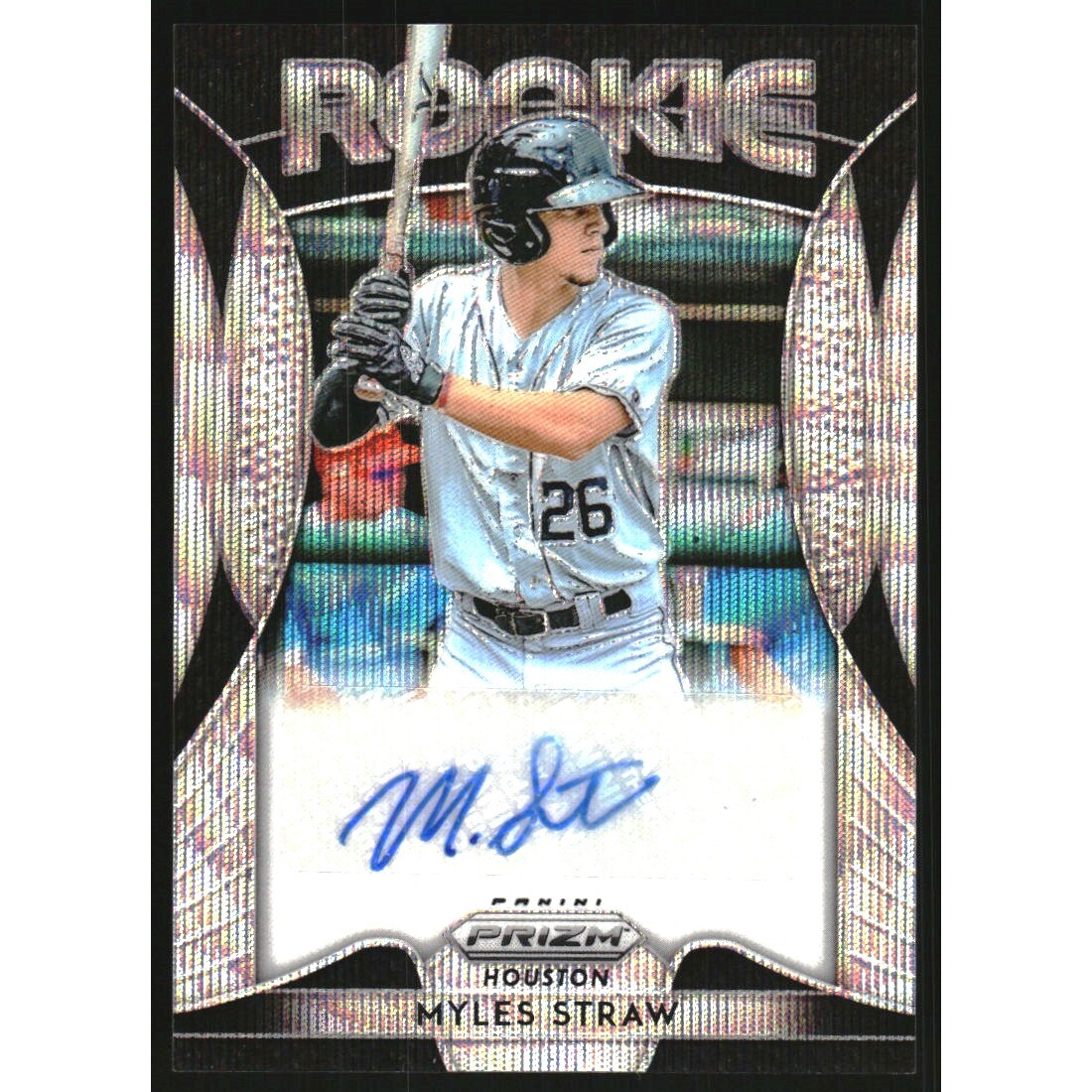 2019 Panini Prizm Rookie Autographs Prizms Blue Wave #10 Myles Straw/60. rookie card picture