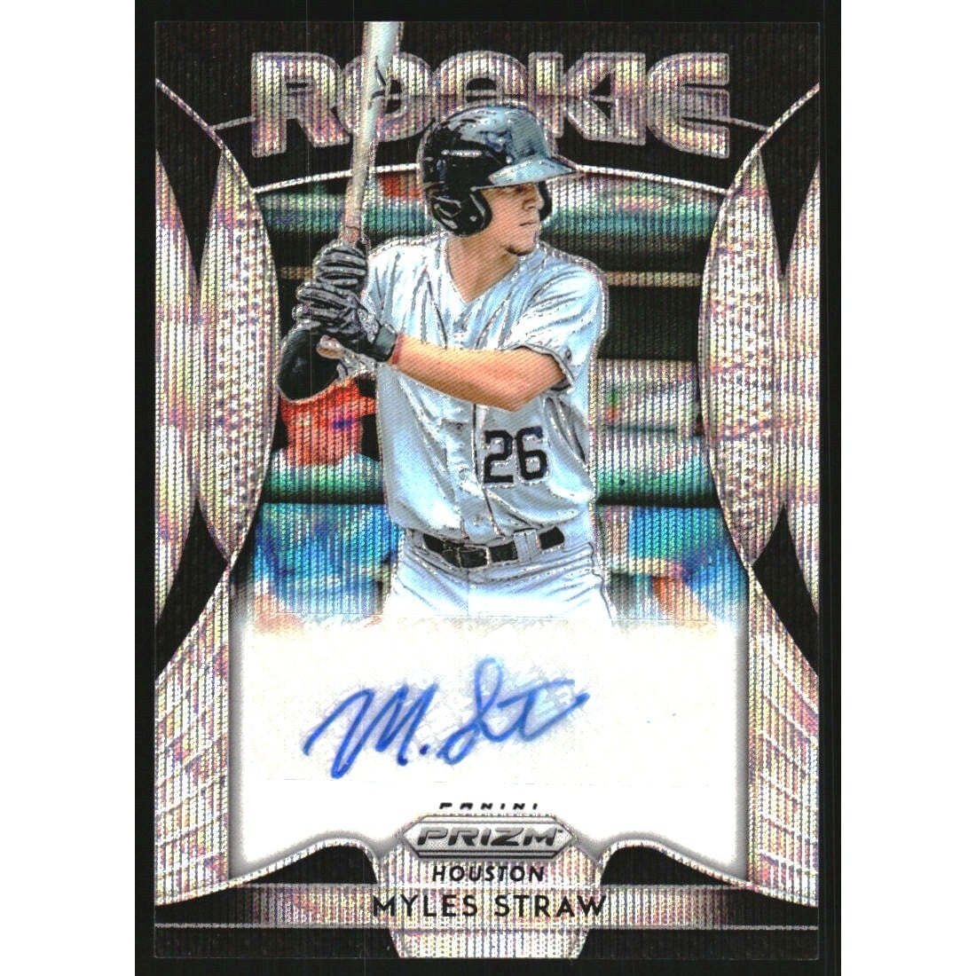 2019 Panini Prizm Rookie Autographs Prizms Blue Wave #10 Myles Straw/60. rookie card picture
