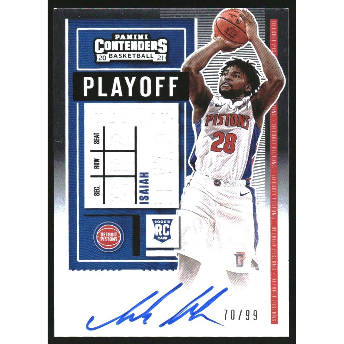 2020-21 Panini Contenders Playoff Ticket #121 Isaiah Stewart AU. rookie card picture