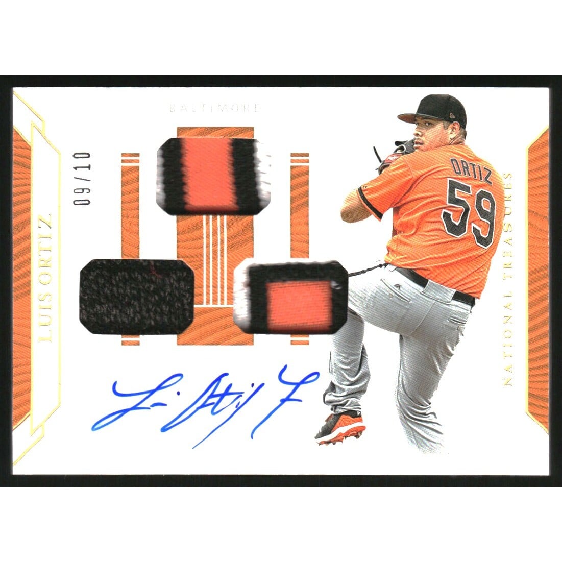 2019 Panini National Treasures Game Gear Signatures Trio Holo Gold #14 Luis Ortiz. rookie card picture