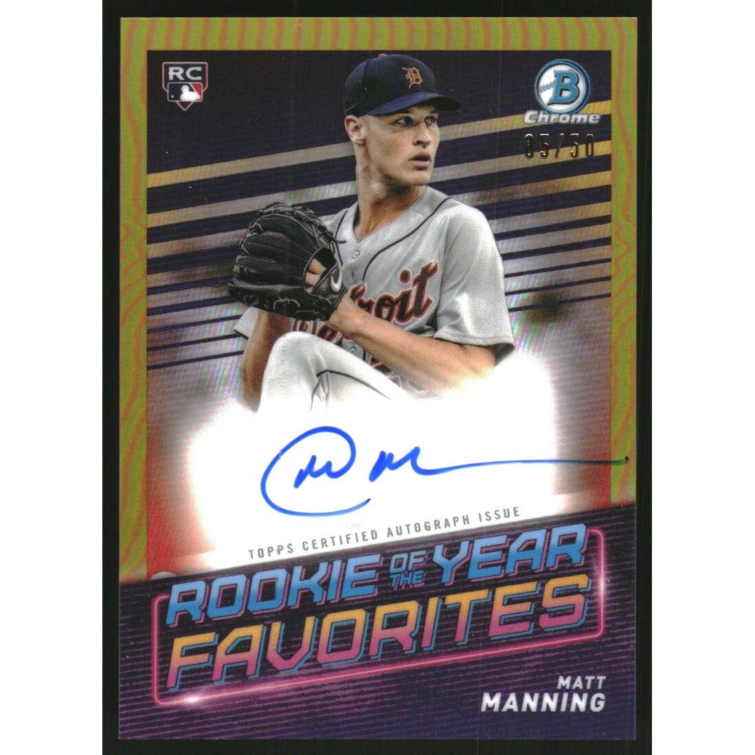 2022 Bowman Chrome Rookie of the Year Favorites Autographs Gold Refractors #ROYFMM Matt Manning. rookie card picture
