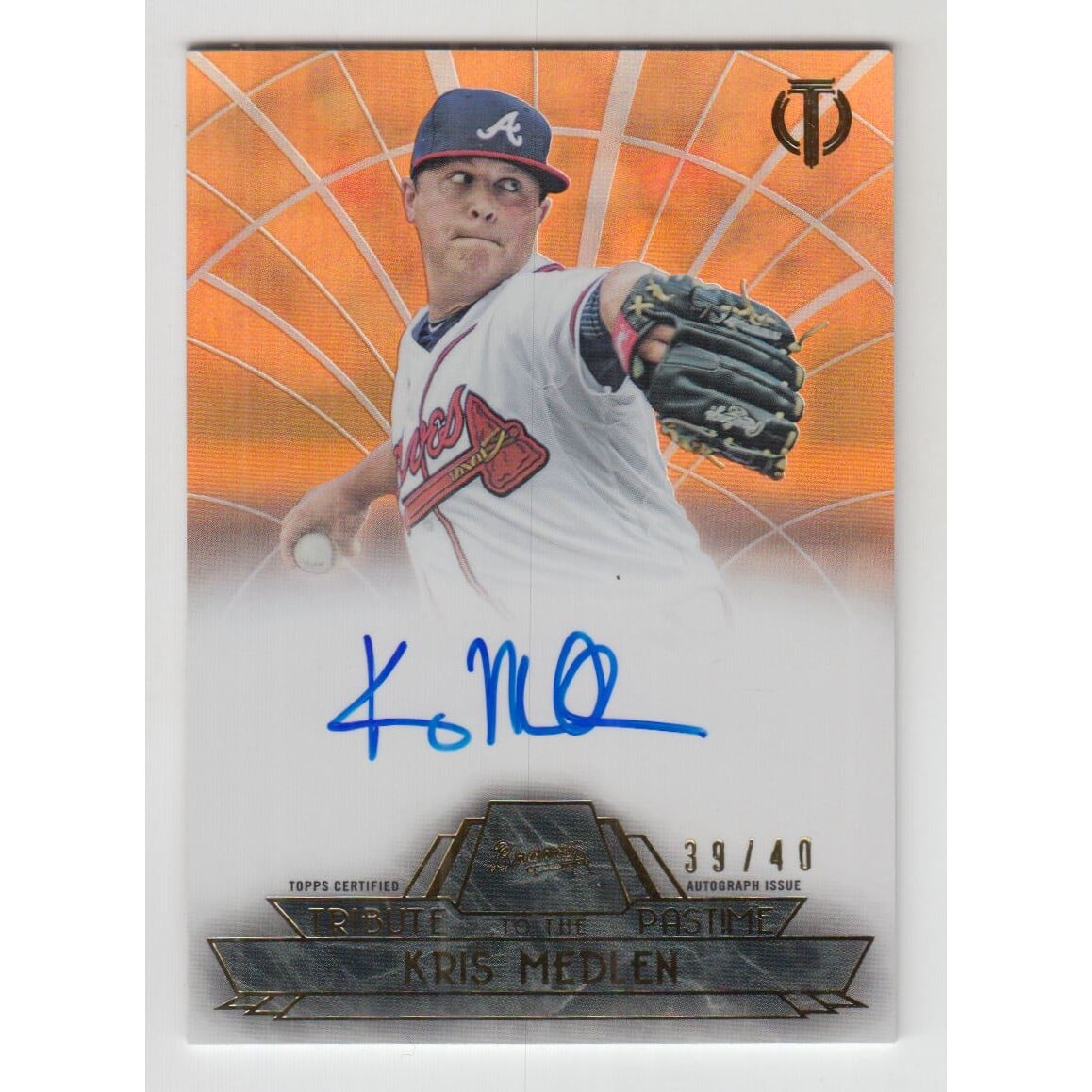 2014 Topps Tribute Tribute to the Pastime Autographs Orange #TPTKME Kris Medlen. rookie card picture