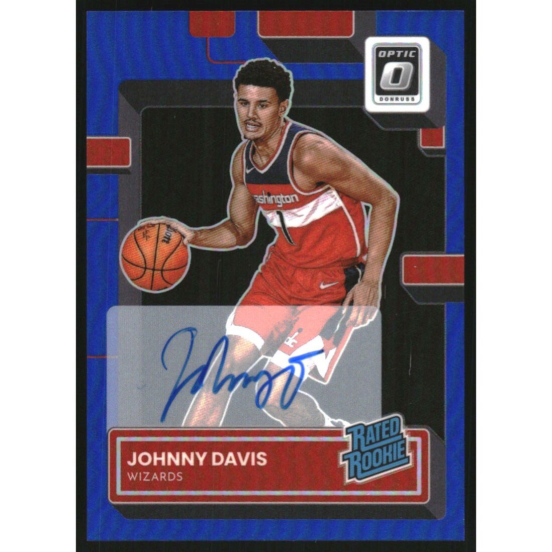 2022-23 Donruss Optic Rated Rookies Signatures Blue #206 Johnny Davis. rookie card picture