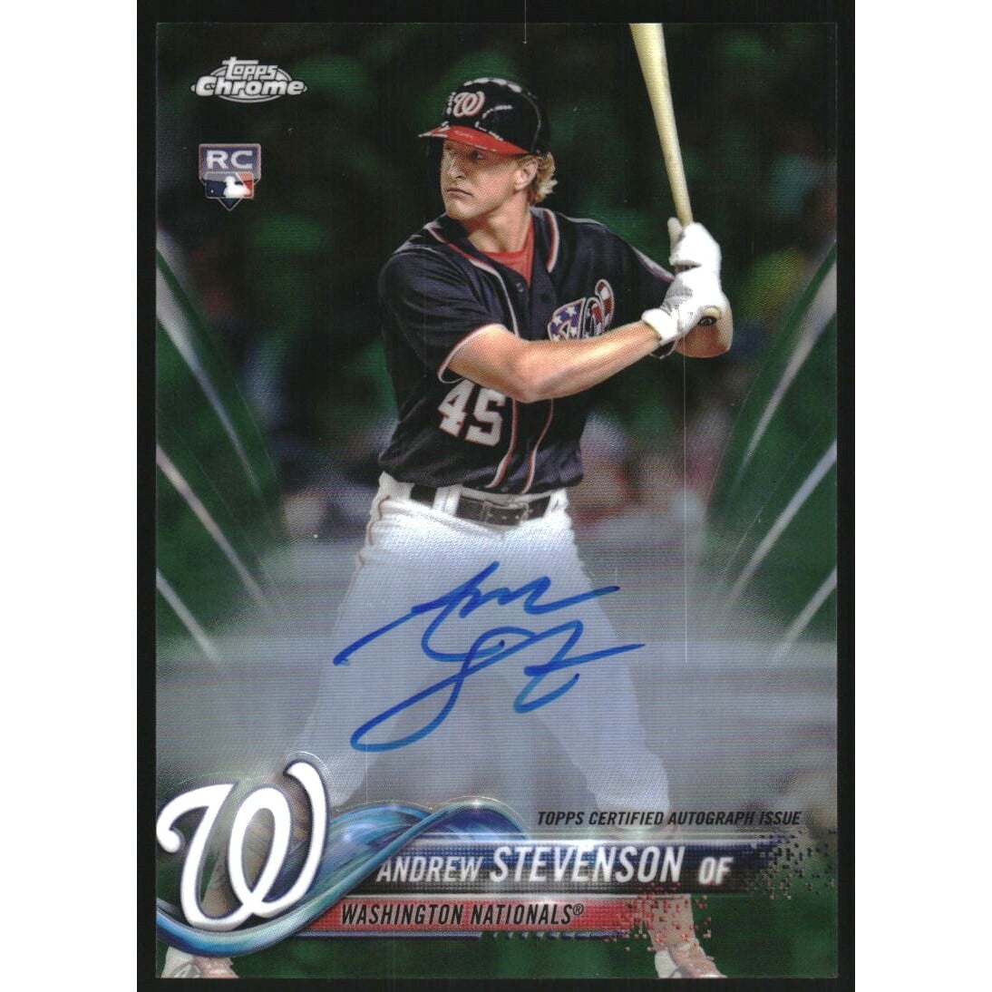 2018 Topps Chrome Rookie Autographs Green Refractors #RAAS Andrew Stevenson. rookie card picture