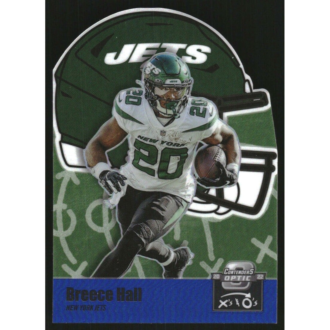 2022 Panini Contenders Optic Xs and Os Blue #30 Breece Hall. rookie card picture