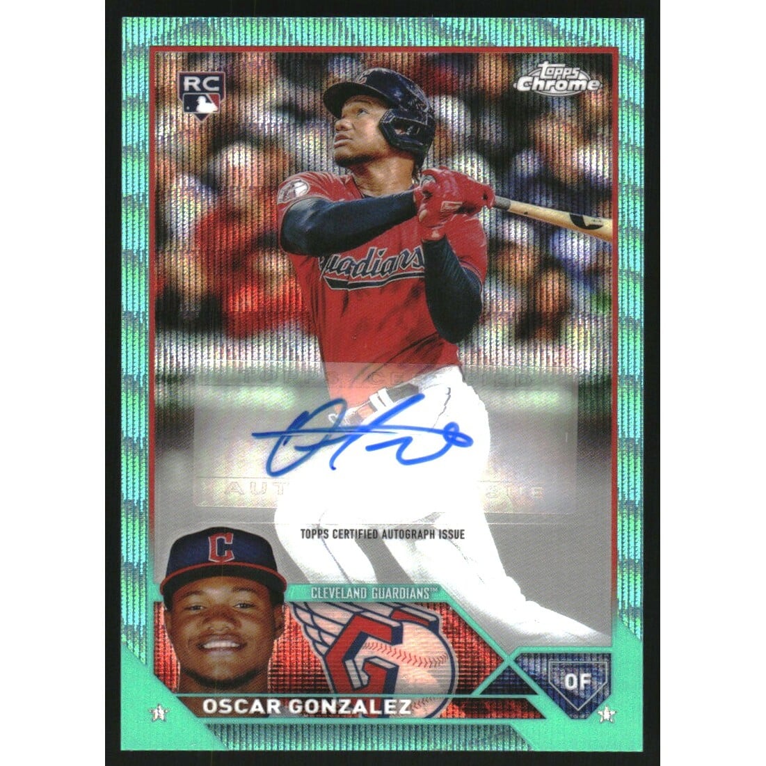 2023 Topps Chrome Update Autographs Aqua Wave Refractors #ACOG Oscar Gonzalez. rookie card picture