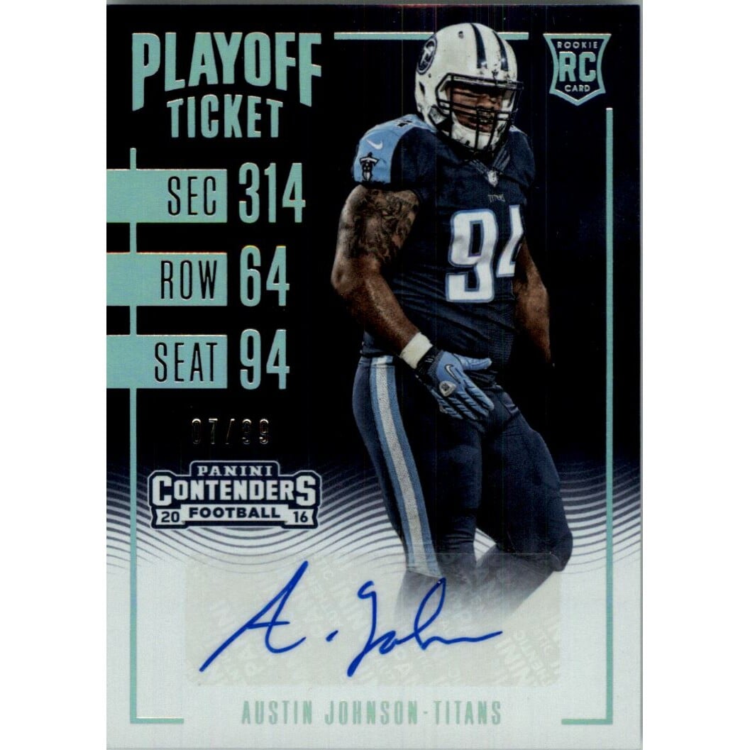 2016 Panini Contenders Playoff Ticket #214 Austin Johnson AU/99. rookie card picture
