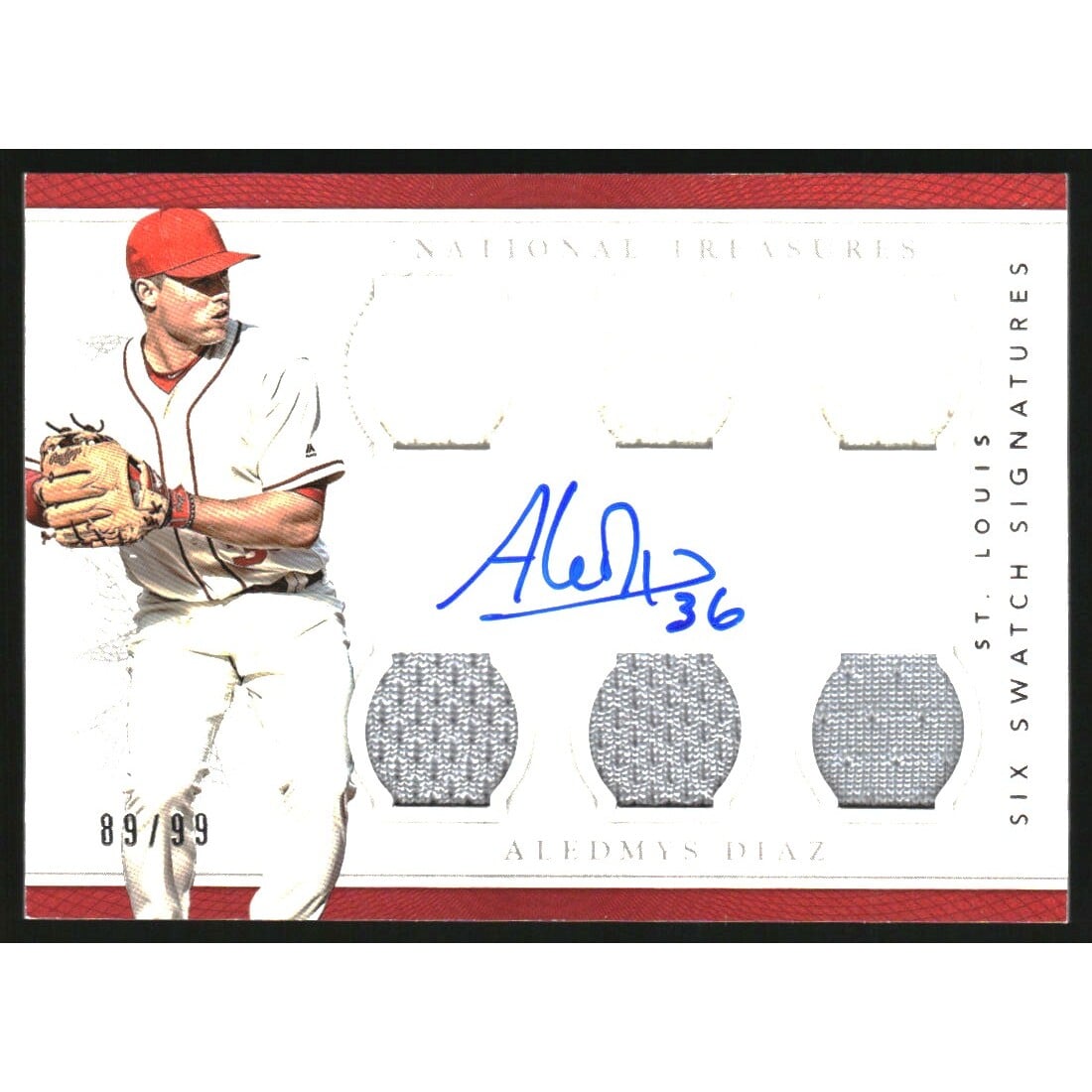 2016 Panini National Treasures Six Swatch Signatures #SSSAD Aledmys Diaz/99. rookie card picture