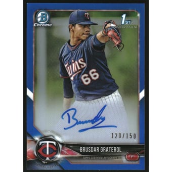 2018 Bowman Chrome Prospect Autographs Blue Refractors #BCPABG Brusdar Graterol