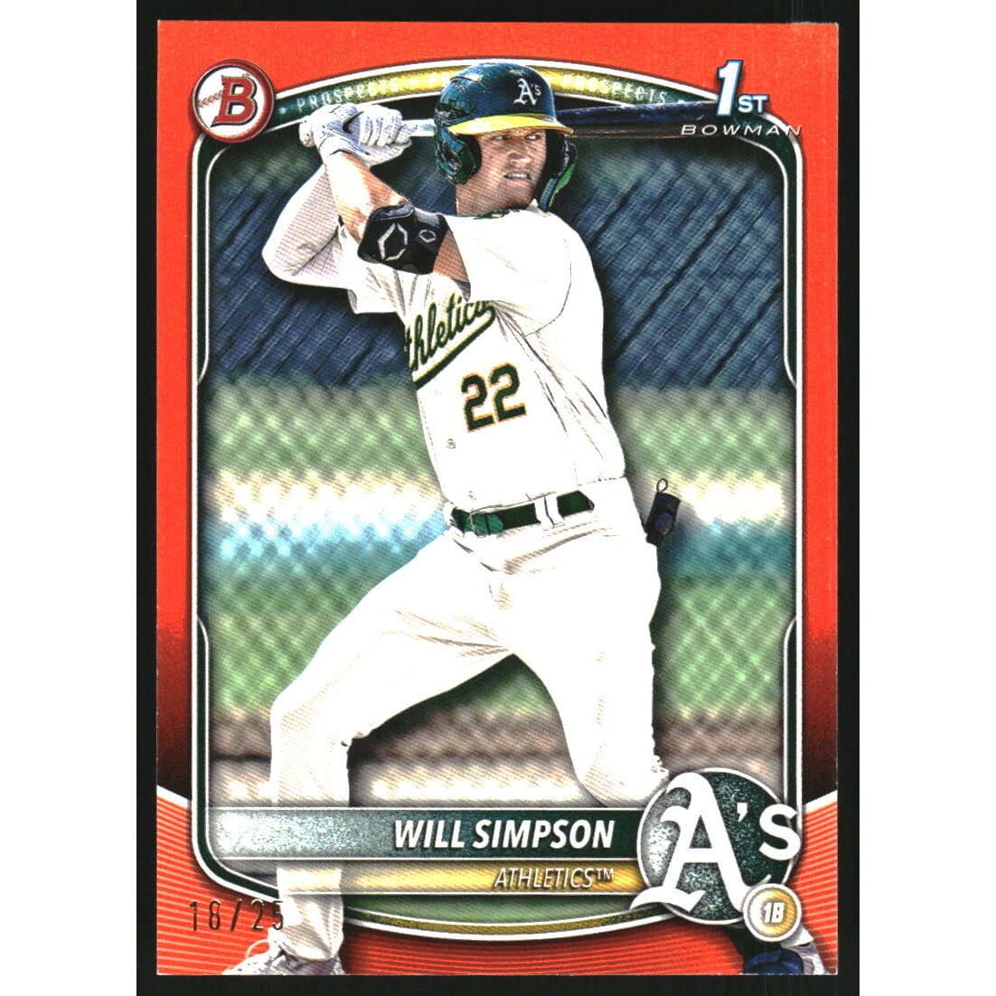 2025 Bowman Prospects Orange #BP35 Will Simpson. rookie card picture