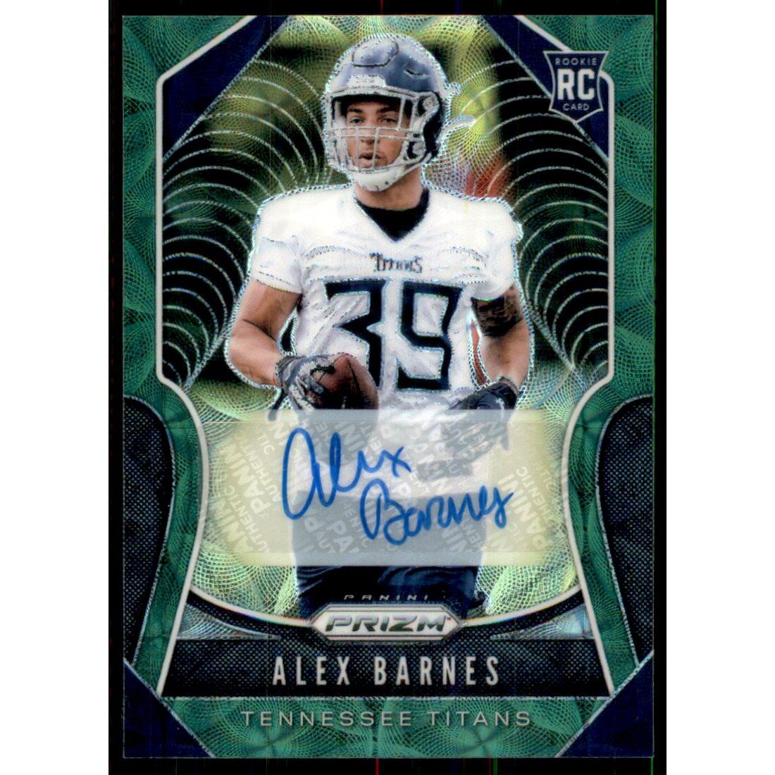 2019 Panini Prizm Rookie Autographs Prizms Green Scope #377 Alex Barnes. rookie card picture