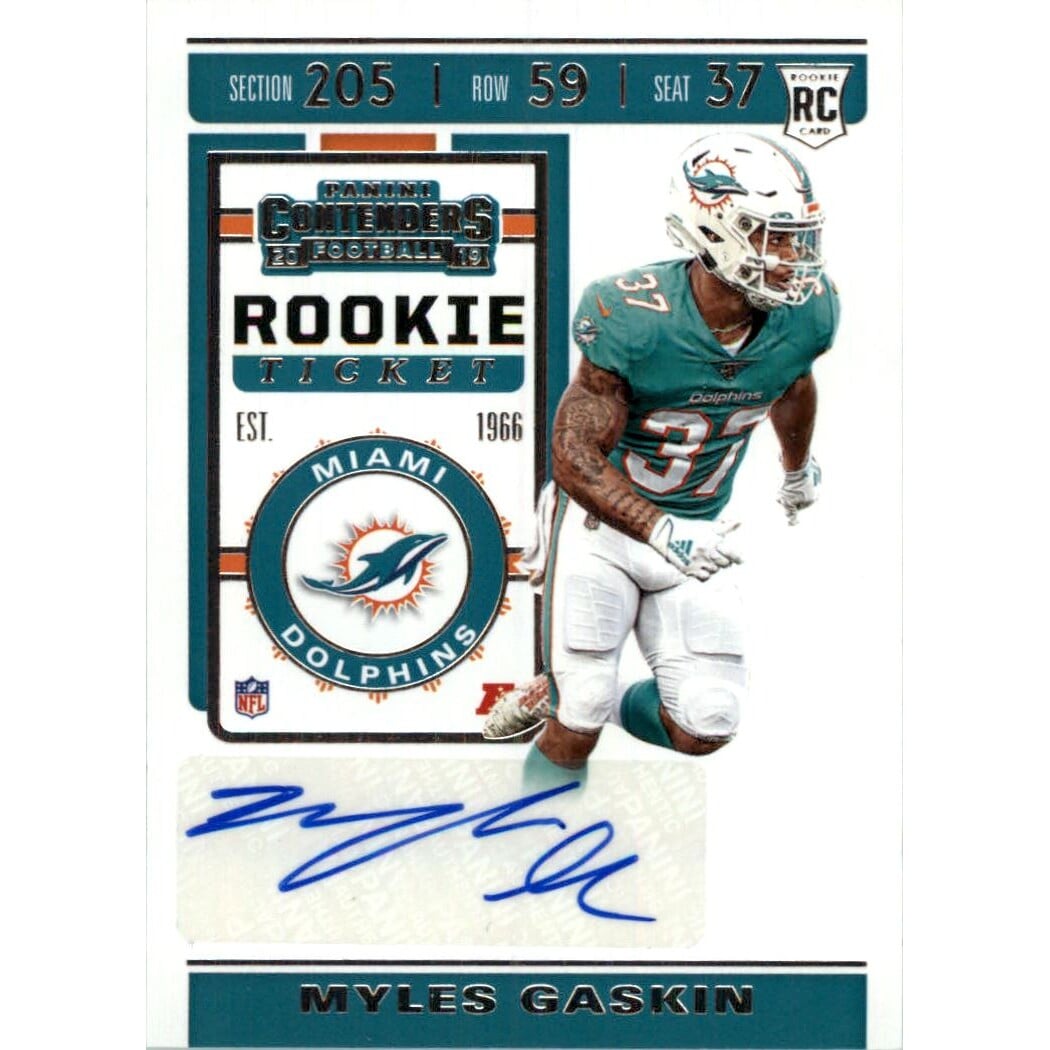 2019 Panini Contenders #190A Myles Gaskin AU RC. rookie card picture