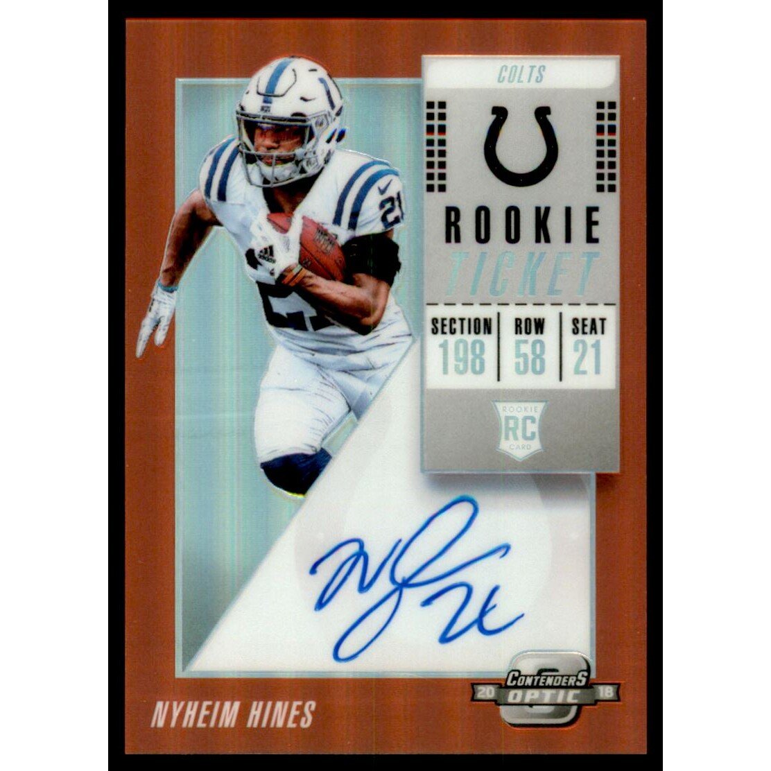 2018 Panini Contenders Optic Red #129 Nyheim Hines AU/199. rookie card picture