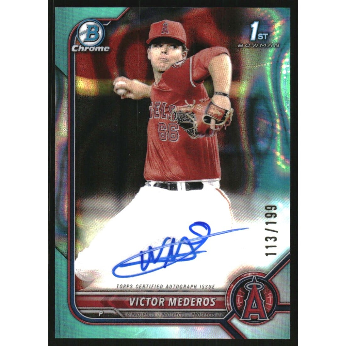 2022 Bowman Chrome Draft Autographs Aqua Lava Refractors #CDAVM Victor Mederos. rookie card picture