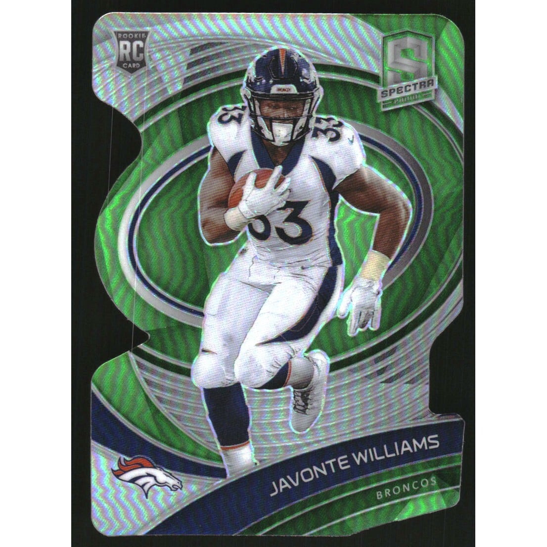 2021 Panini Spectra Neon Green Die Cut #160 Javonte Williams. rookie card picture