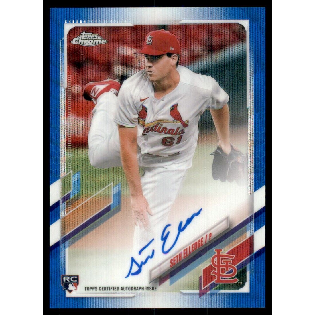 2021 Topps Chrome Rookie Autographs Blue Wave Refractors #RASEL Seth Elledge. rookie card picture