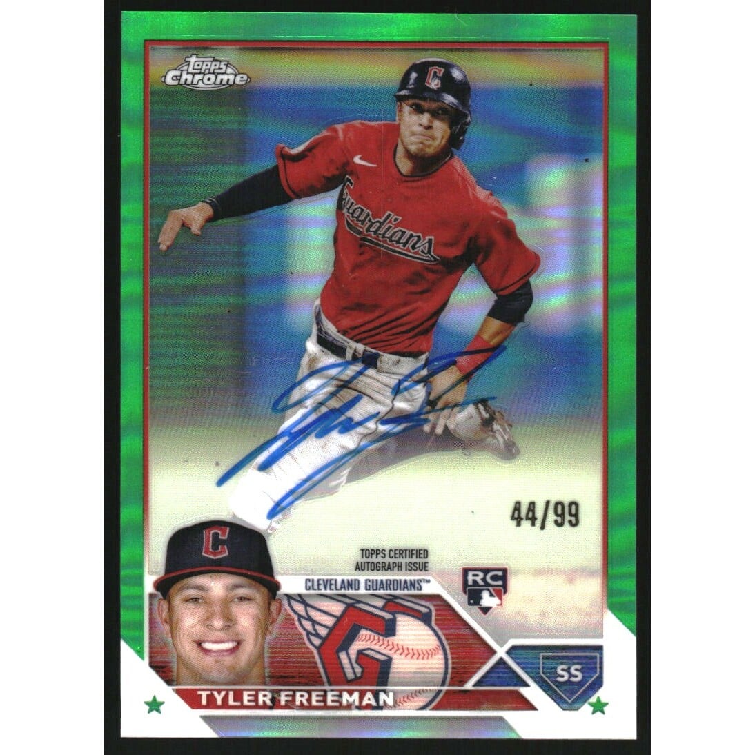2023 Topps Chrome Rookie Autographs Green Refractors #RATF Tyler Freeman. rookie card picture