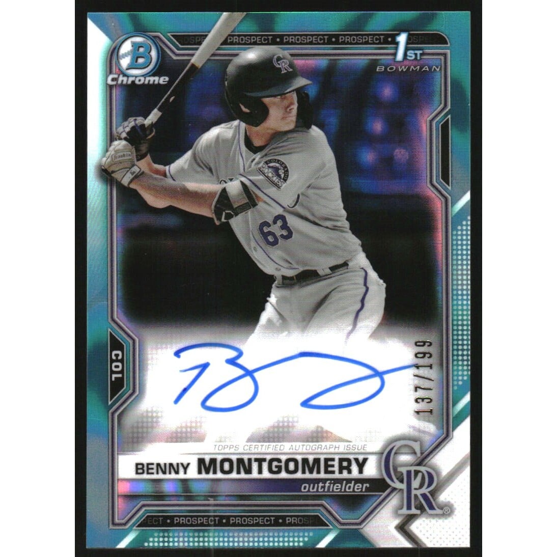 2021 Bowman Chrome Draft Autographs Aqua Lava Refractors #CDABM Benny Montgomery. rookie card picture