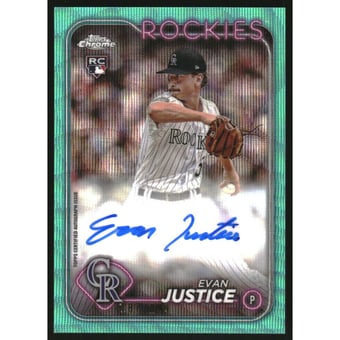 2024 Topps Chrome Rookie Autographs Aqua Wave Refractors #RAEJ Evan Justice