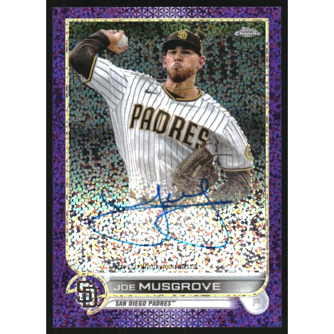 2022 Topps Chrome Veteran Autographs Purple Speckle Refractors #CVAJMU Joe Musgrove. rookie card picture