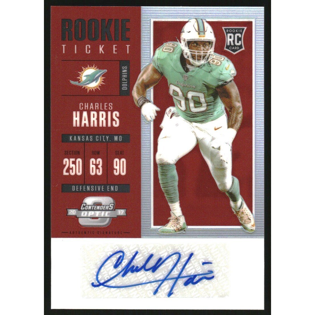 2017 Panini Contenders Optic Red #161 Charles Harris AU/75. rookie card picture