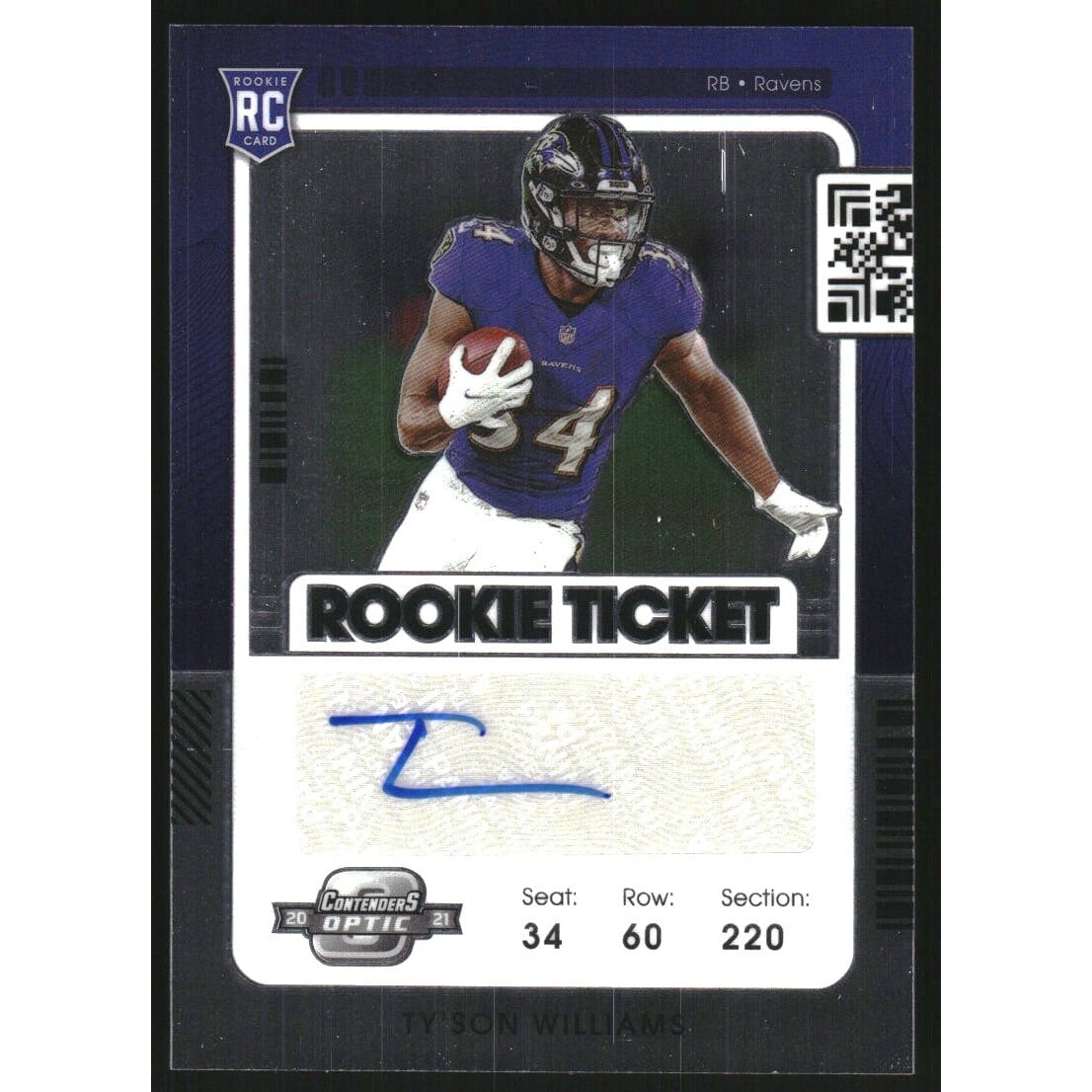 2021 Panini Contenders Optic #192 Ty'Son Williams AU RC. rookie card picture