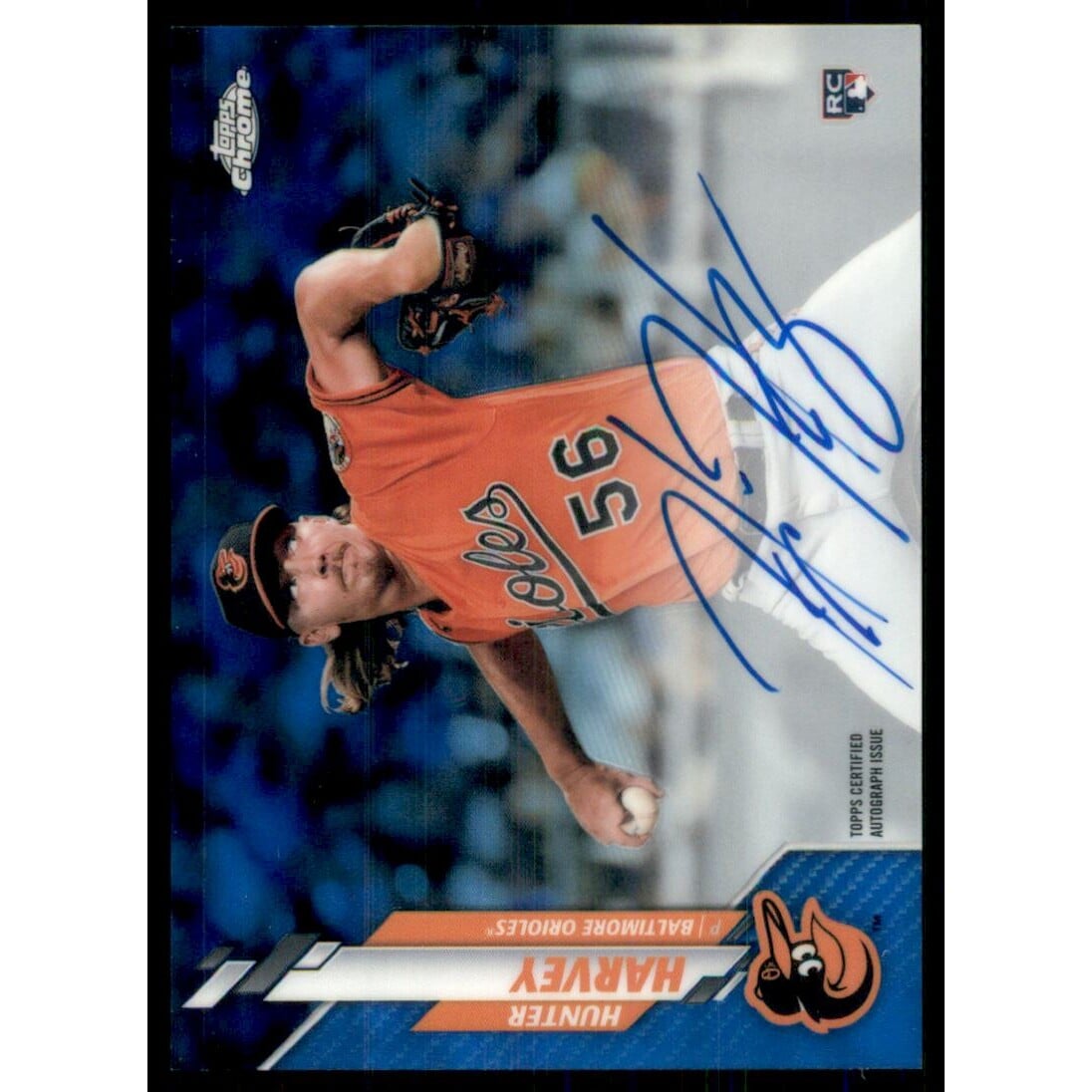 2020 Topps Chrome Rookie Autographs Blue Refractors #RAHH Hunter Harvey. rookie card picture