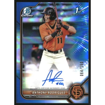 2022 Bowman Chrome Prospect Autographs Blue Refractors #CPAARZ Anthony Rodriguez