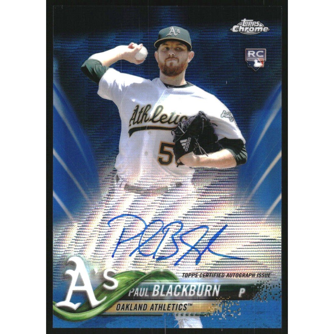 2018 Topps Chrome Rookie Autographs Blue Wave Refractors #RAPB Paul Blackburn. rookie card picture