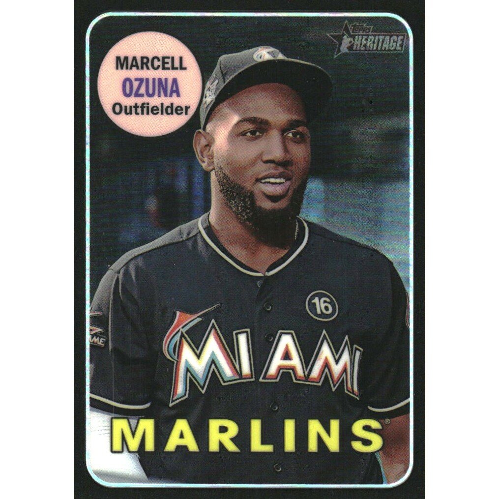 2018 Topps Heritage Chrome Black Refractors #THC170 Marcell Ozuna. rookie card picture