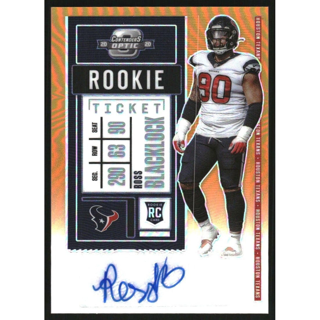 2020 Panini Contenders Optic Orange #158 Ross Blacklock AU. rookie card picture