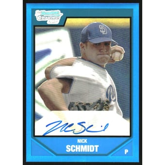 2007 Bowman Chrome Draft Draft Picks Blue Refractors #BDPP121 Nick Schmidt AU