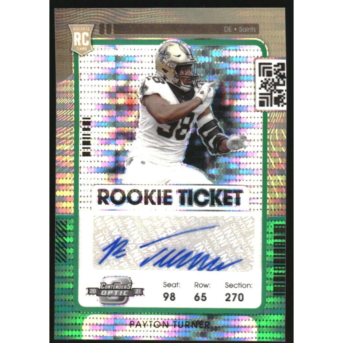 2021 Panini Contenders Optic Green Pulsar #155 Payton Turner AU. rookie card picture