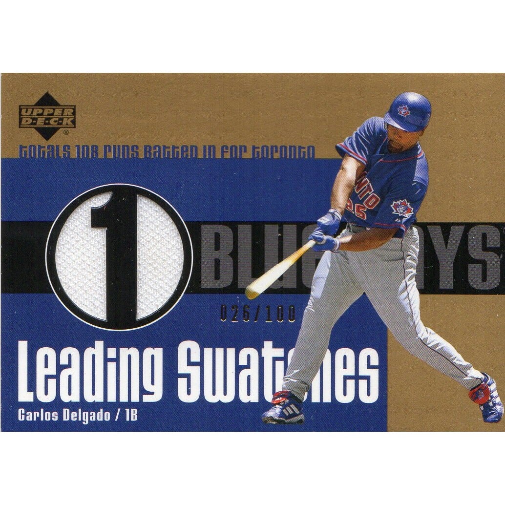 2003 Upper Deck Leading Swatches Gold #CD Carlos Delgado RBI. rookie card picture