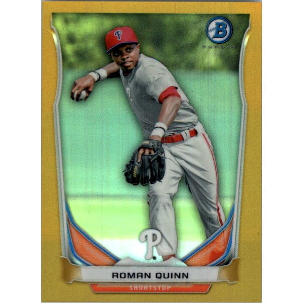 2014 Bowman Chrome Bowman Scout Top 5 Mini Gold Refractors #BMPP5 Roman Quinn. rookie card picture
