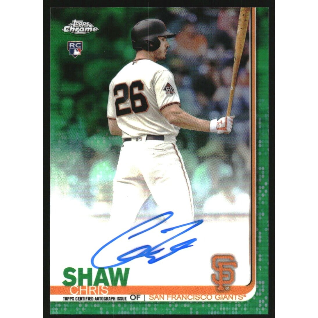 2019 Topps Chrome Rookie Autographs Green Refractors #RACS Chris Shaw. rookie card picture