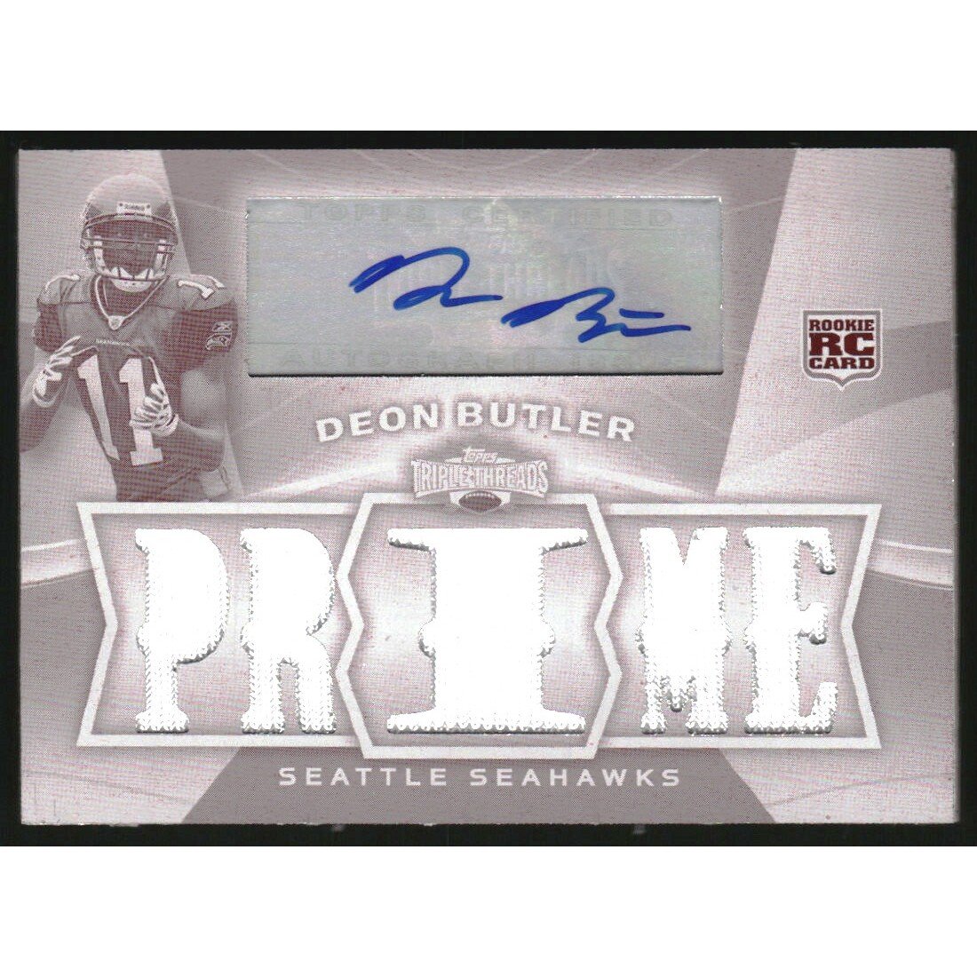 2009 Topps Triple Threads Rookie Autographed Relic Prime Printing Plates Magenta #106 Deon Butler. rookie card picture