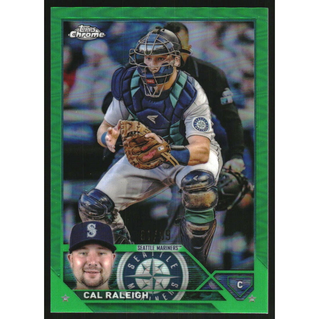 2023 Topps Chrome Green Refractors #141 Cal Raleigh. rookie card picture